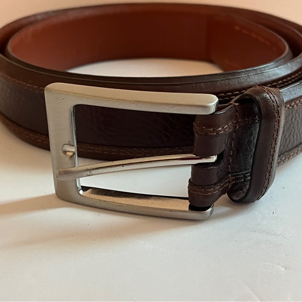 Daniel Cremieux Dark Brown Leather Belt with Brass Buckle Size 42